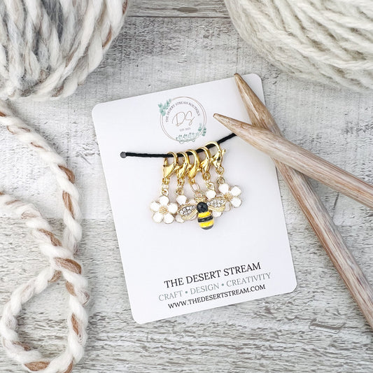 Flower Bee Stitch Markers Set - Knitting and Crochet