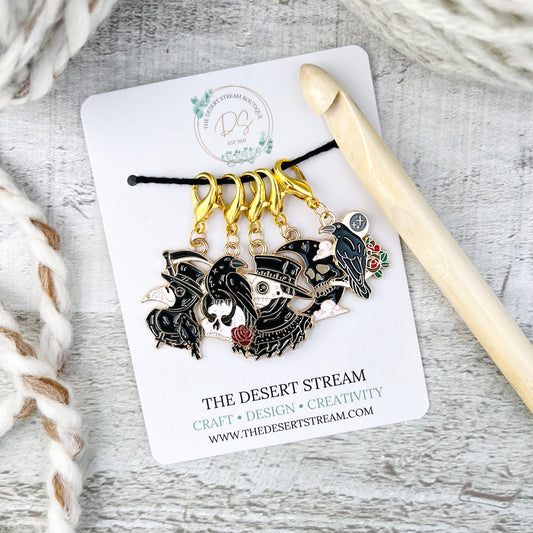 Black Raven Stitch Markers Set - Knitting and Crochet