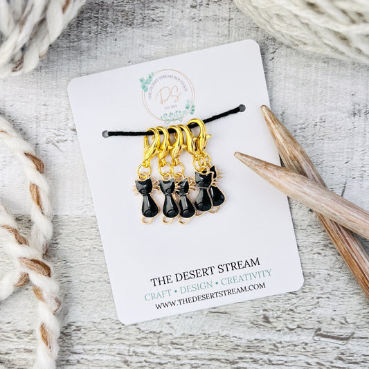 Black Cat Stitch Markers Set - Knitting and Crochet