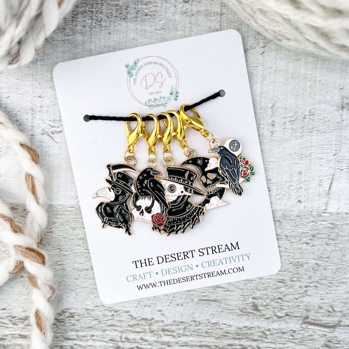 Black Raven Stitch Markers Set - Knitting and Crochet