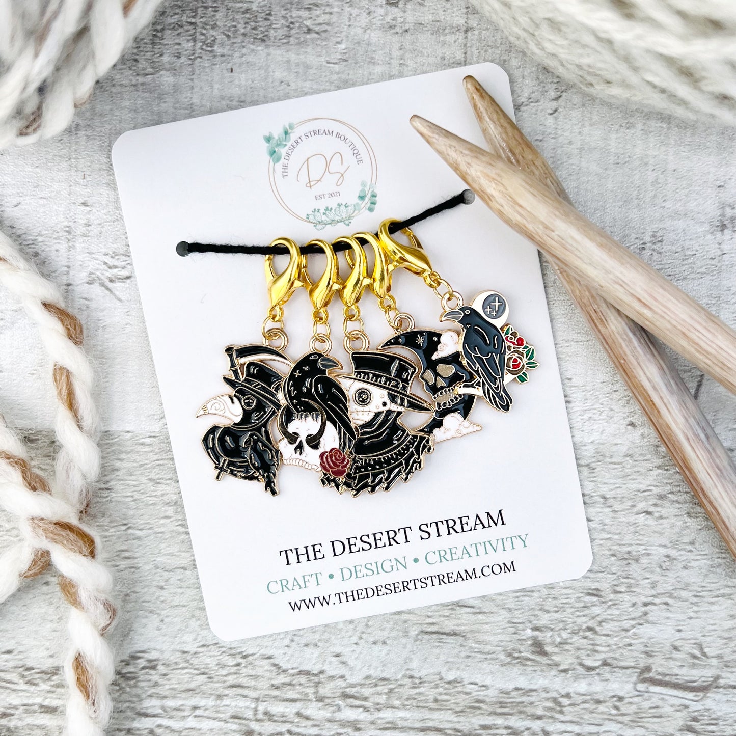 Black Raven Stitch Markers Set - Knitting and Crochet