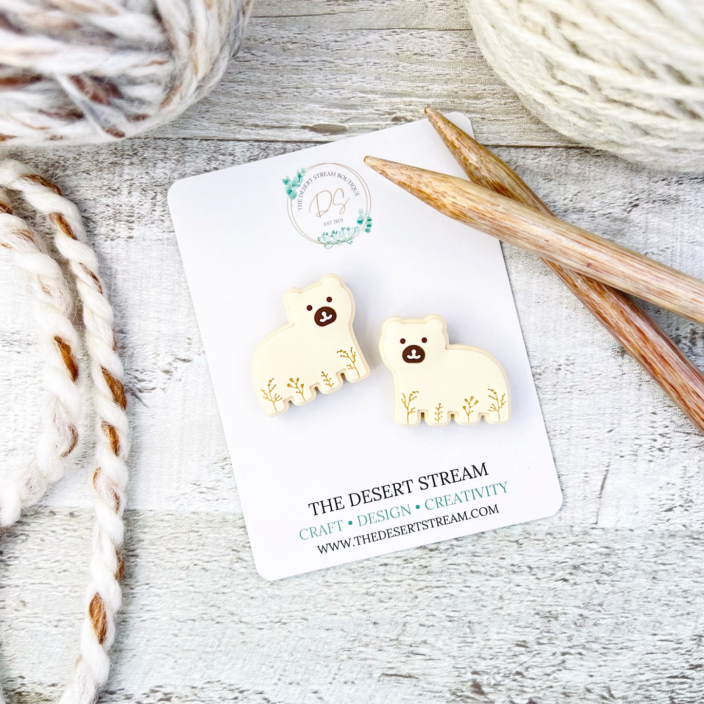 Embossed Bear Stitch Stoppers Knitting Needle Point Protectors