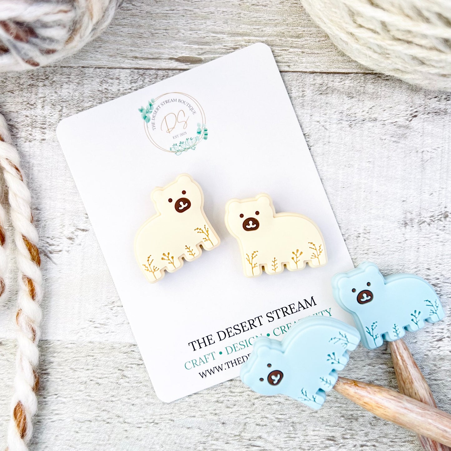 Embossed Bear Stitch Stoppers Knitting Needle Point Protectors