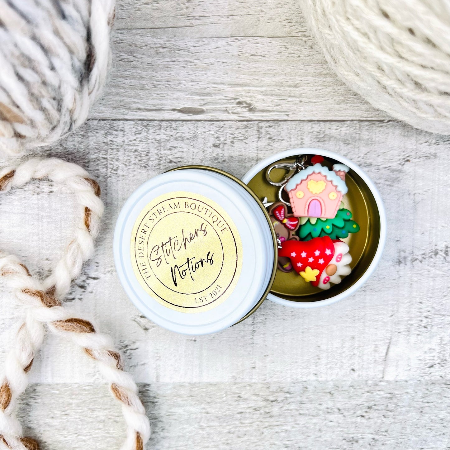 Pastel Christmas Cottage Stitch Markers Set - Knitting and Crochet