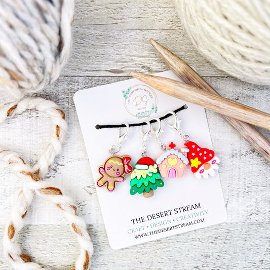 Pastel Christmas Cottage Stitch Markers Set - Knitting and Crochet