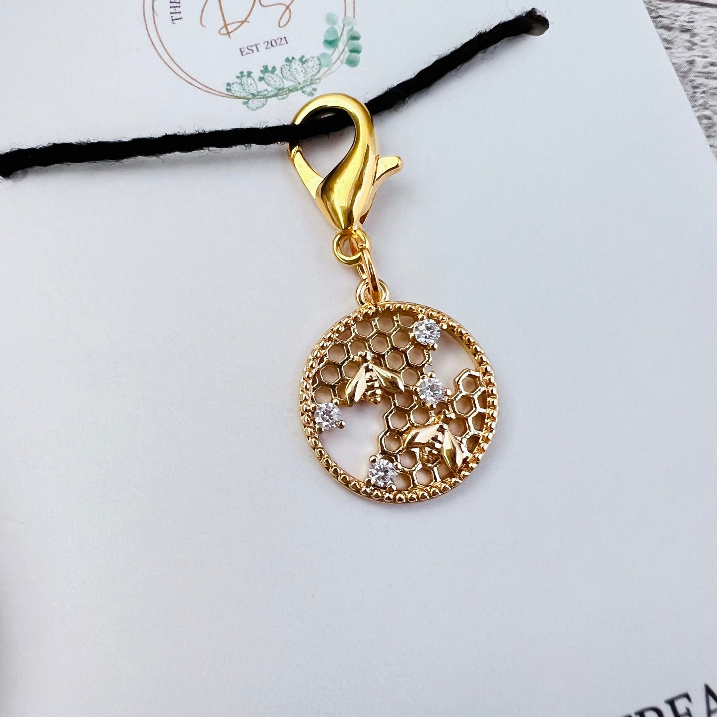 Honeycomb Bee Stitch Marker - Luxe Limited Collectors Edition - 18K Gold Cubic Zirconia