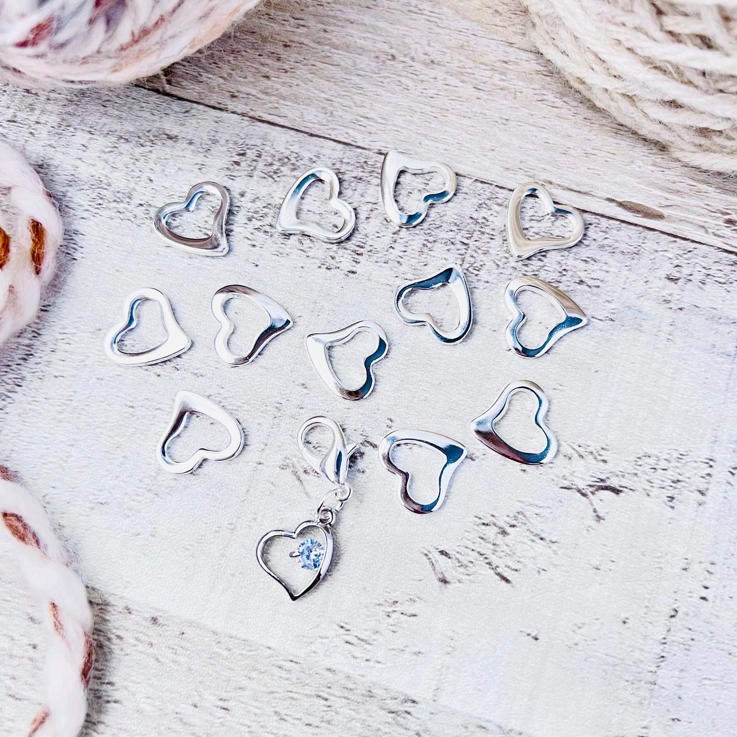 Silver Heart Stitch Markers 13-Piece Set - Knitting