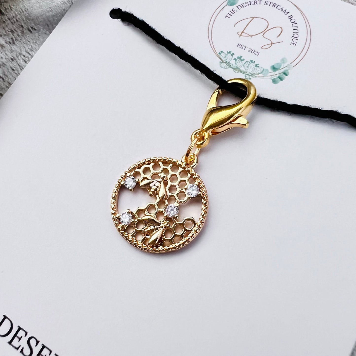 Honeycomb Bee Stitch Marker - Luxe Limited Collectors Edition - 18K Gold Cubic Zirconia