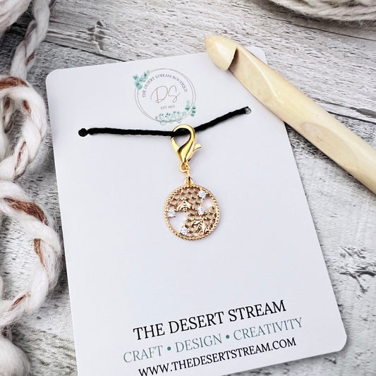 Honeycomb Bee Stitch Marker - Luxe Limited Collectors Edition - 18K Gold Cubic Zirconia